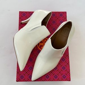 Tory Burch Georgina white soft patent calf ankle bootie 80mm 7.5